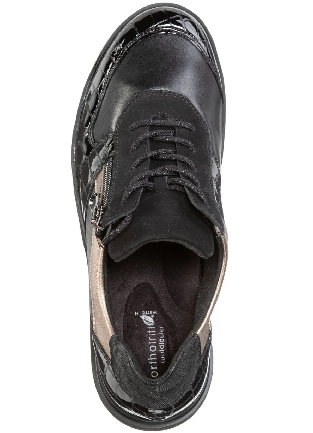 Clearance WALDLÄUFER Schnür-Sneaker aus Nappaleder SCHWARZ-ALTGOLD