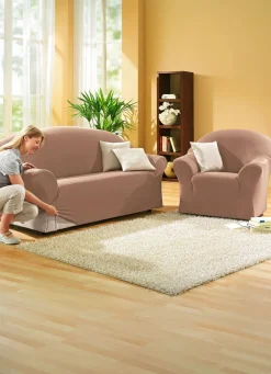 Discount BADER Schützende Stretchbezüge für Sessel und Sofa CAMEL