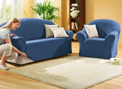Hot BADER Schützende Stretchbezüge für Sessel und Sofa BLAU