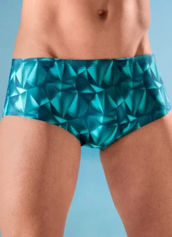 Outlet SCHWAB Badehose in höherer Slipform mit halbem Vorderteilfutter TÜRKISGRÜN-BUNT
