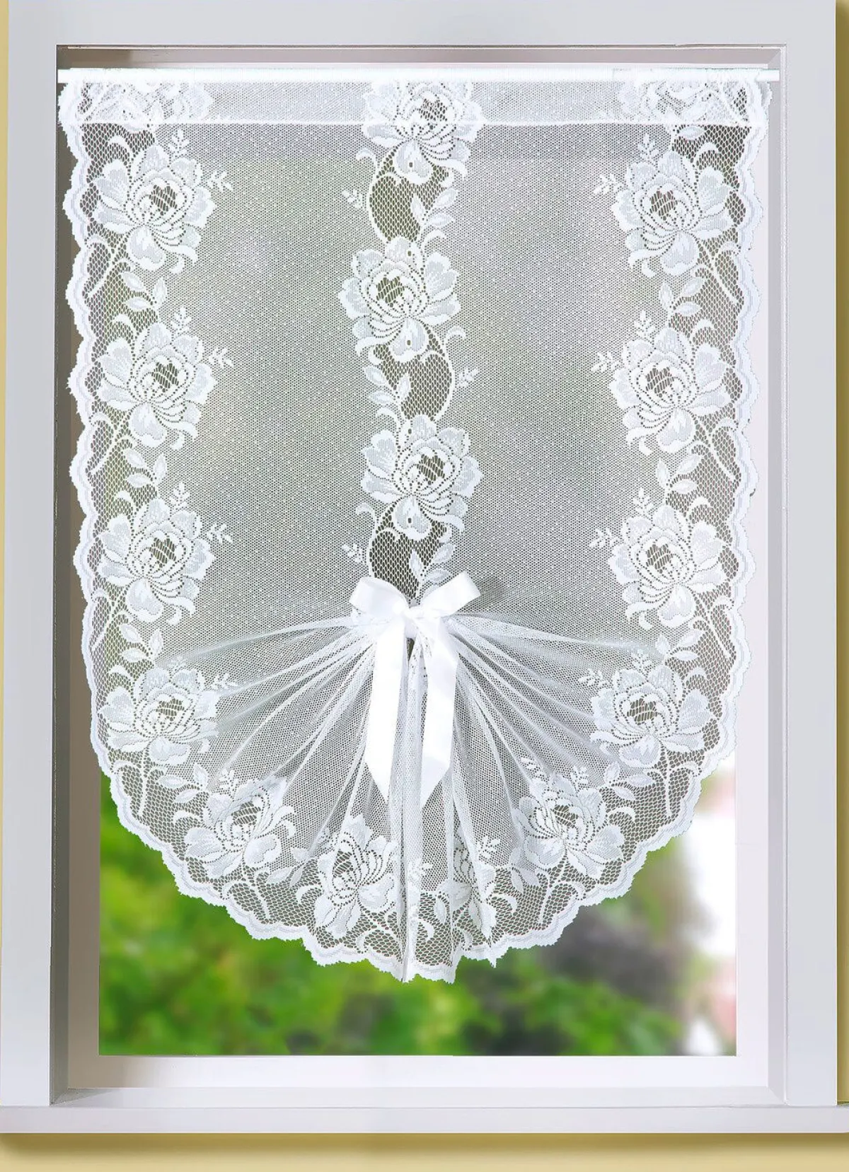 Clearance BADER Schwalbenschwanz-Gardine mit Stangendurchzug WEISS