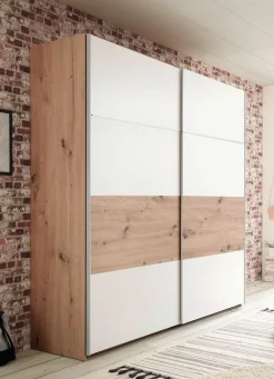 Discount BADER Schwebetürenschrank in moderner Optik WEISS-EICHE