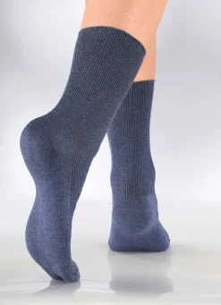 BADER Sechserpack Socken mit druckfreiem Bund 2X JEANSBLAU MELIERT, 2X INDIGOBLAU MELIERT, 2X MA