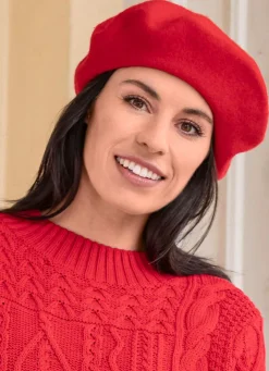 Best Seeberger , Damen-Baskenmütze, aus Schurwolle FEUERROT