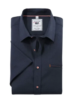 New BADER Seersucker Hemd von "Milano Italy" in 3 Farben MARINE