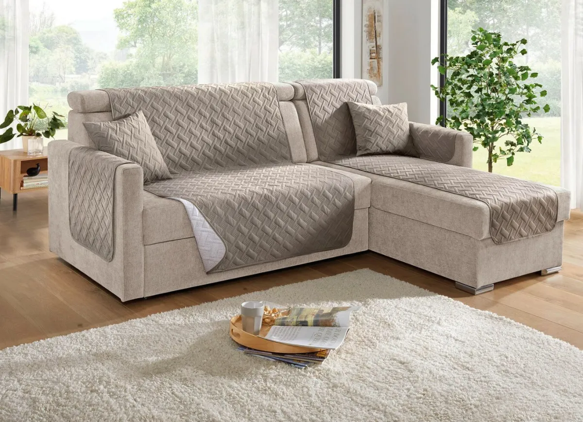 BADER Sessel-, Couch- und Armlehnenschoner mit Rauten-Steppung BEIGE