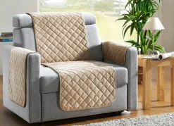 New BADER Sessel,- Couch,- und Armlehnschoner mit Bandeinfassung SAND