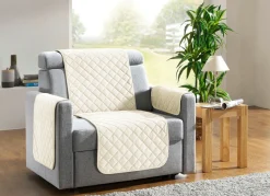 Best BADER Sessel,- Couch,- und Armlehnschoner mit Bandeinfassung CREME