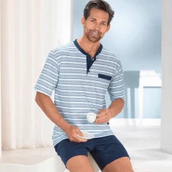 Hot BADER Set: Schlafanzug + Shorty mit Knopfleiste BLEU-MARINE