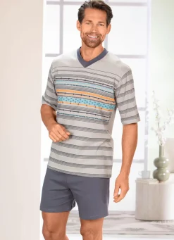 Discount BADER Set: Schlafanzug und Shorty mit V-Ausschnitt GRAU-BUNT