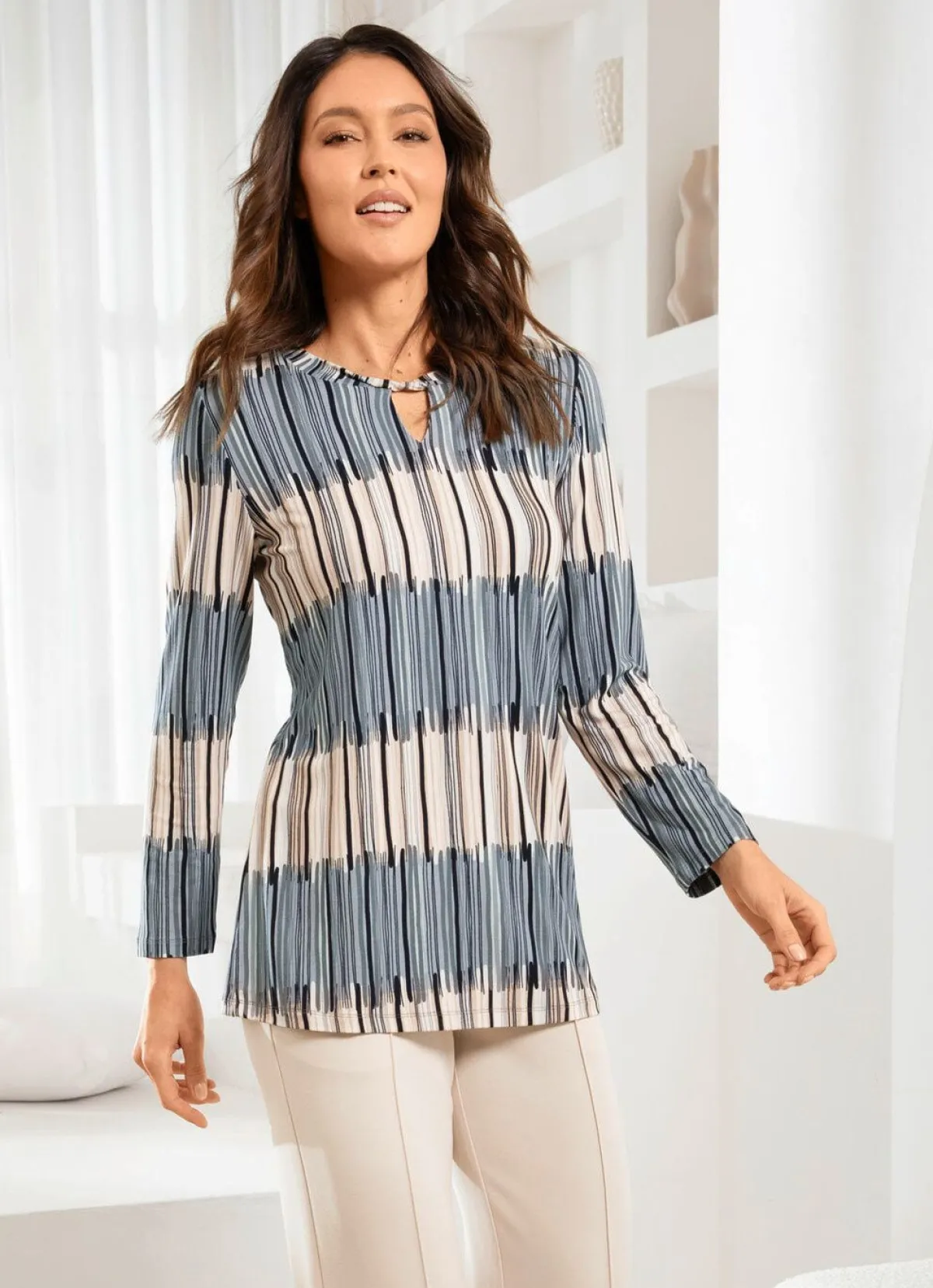 Online BADER Shirt in ausgefallener Verarbeitung GRAU-BEIGE-SCHWARZ