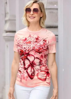Clearance BADER Shirt in Batik-Optik LACHS-ROT-SCHWARZ