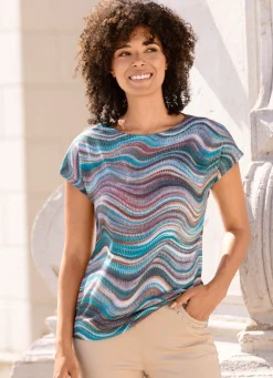 Sale KLAUS MODELLE MADE IN GERMANY Shirt in Feinstrick TÜRKIS-ROTBRAUN-MULTICOLOR