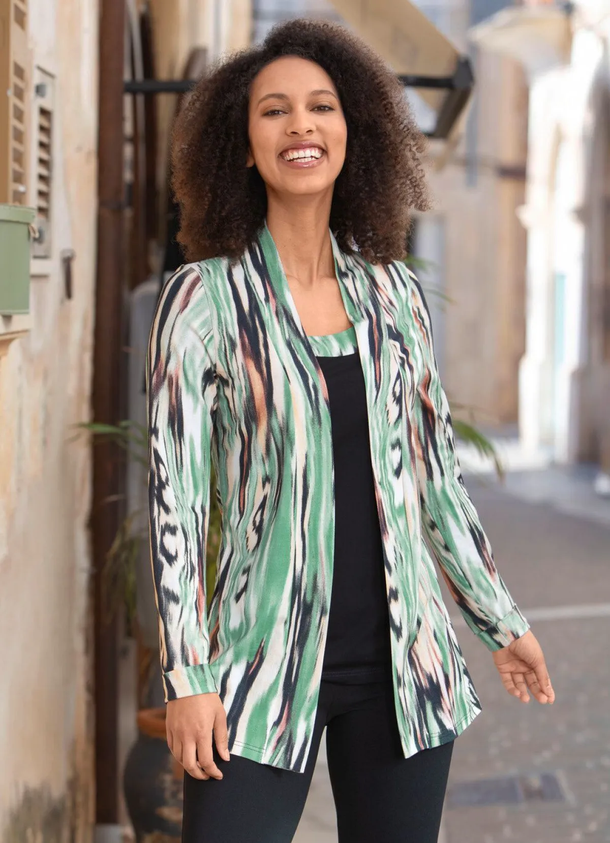 Clearance BADER Shirt in Jacken-Optik SCHWARZ-GRÜN-APRICOT