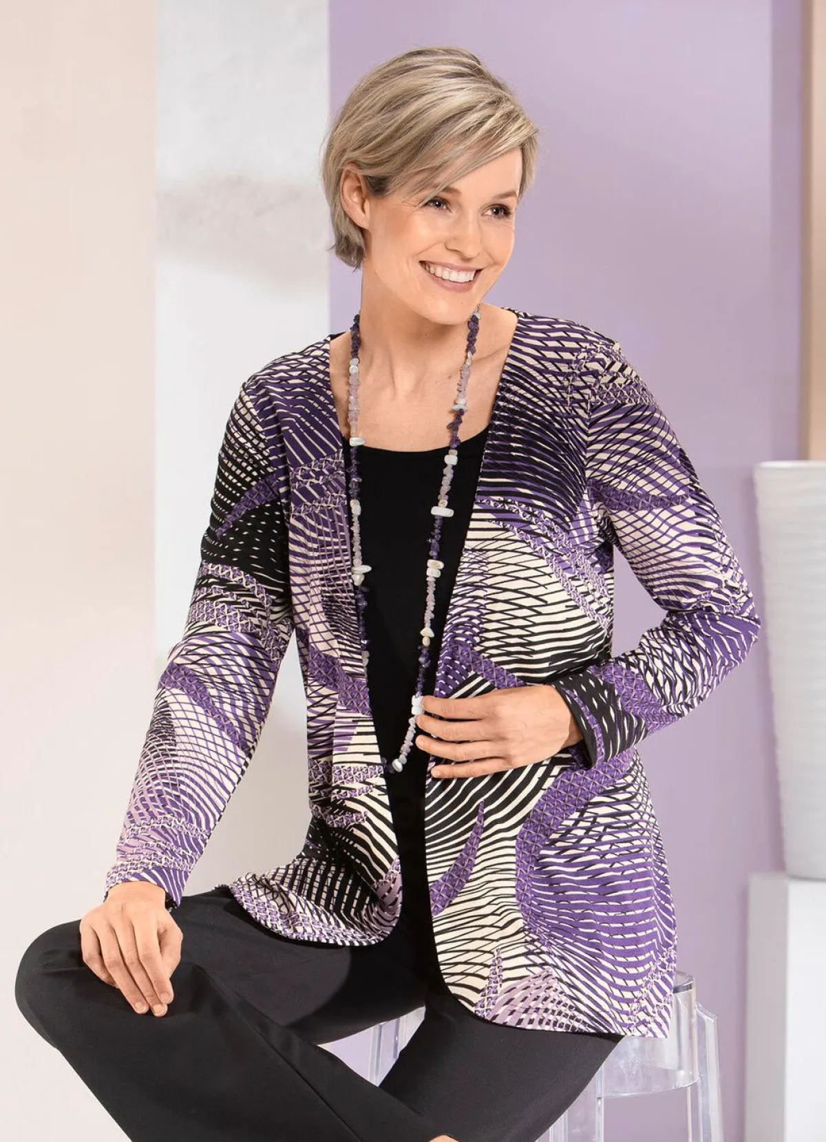 Online BADER Shirt in Jacken-Optik ECRU-LILA-SCHWARZ