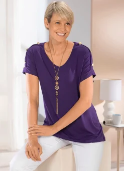 Sale BADER Shirt mit abgerundetem V-Ausschnitt in 2 Farben VIOLETT