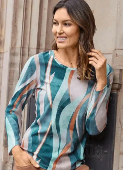 New laurakent Shirt mit Allover Druck MINT-PETROL-BRAUN