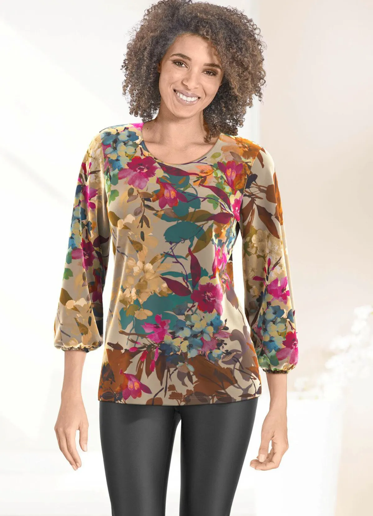 Outlet KLAUS MODELLE MADE IN GERMANY Shirt mit Allover-Dessin GRÜN-OLIV-BEERE