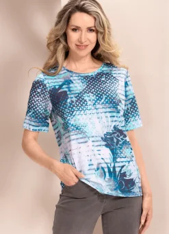 Clearance BADER Shirt mit Alloverdruck WEISS-TÜRKIS-MARINE