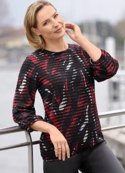 BADER Shirt mit Alloverdruck SCHWARZ-ROT-ECRU