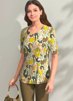 Sale KLAUS MODELLE MADE IN GERMANY Shirt mit Allover-Druck ECRU-GRÜN-GELB