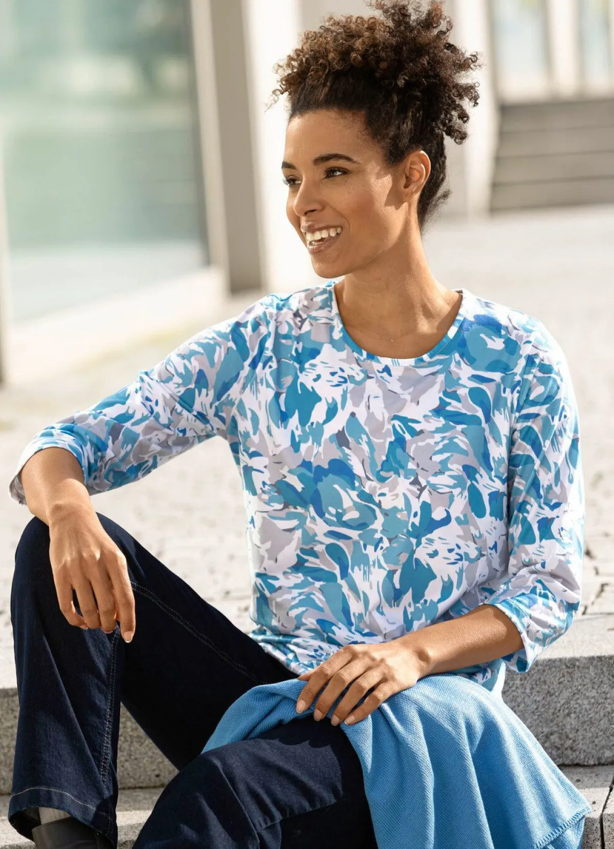 Hot BADER Shirt mit Alloverdruck WEISS-BLAU-GRAU