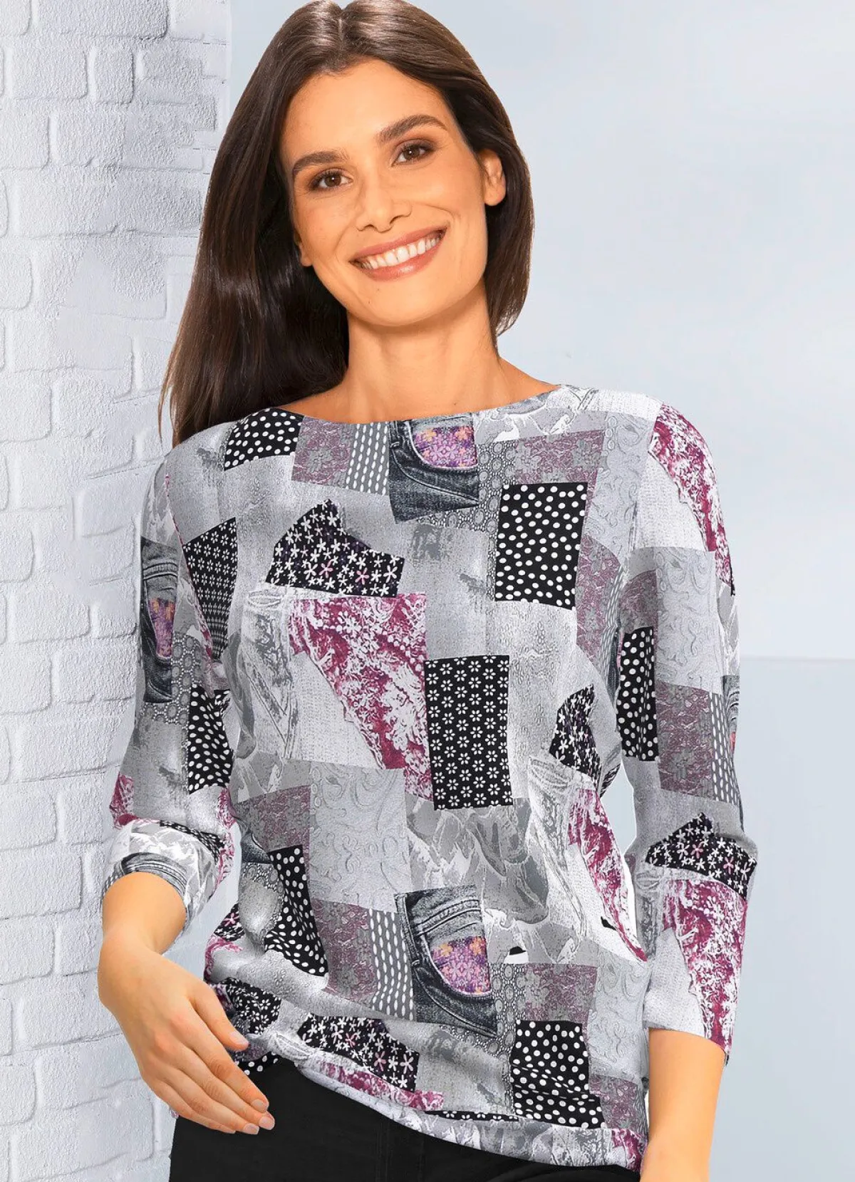 Best KLAUS MODELLE MADE IN GERMANY Shirt mit Allover-Muster ROSÉ-GRAU-PINK