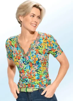 Online BADER Shirt mit aufwendiger Perlen- und Schmucksteinzier MINT-ORANGE-BUNT