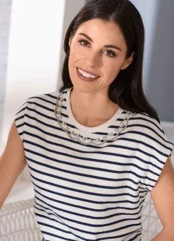 BADER Shirt mit aufwendiger Strass- und Stickereizier ECRU-MARINE