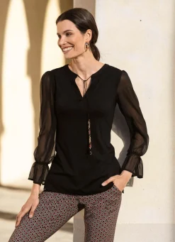Hot BADER Shirt mit ausgefallener Ausschnittverarbeitung in 2 Farben SCHWARZ