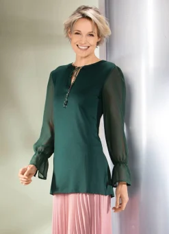 Sale BADER Shirt mit ausgefallener Ausschnittverarbeitung in 2 Farben TANNENGRÜN