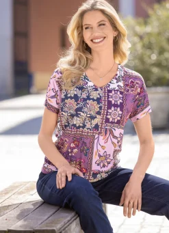 B/ANCA Shirt mit Blumendruck ROSÉ-AUBERGINE-MARINE-BUNT