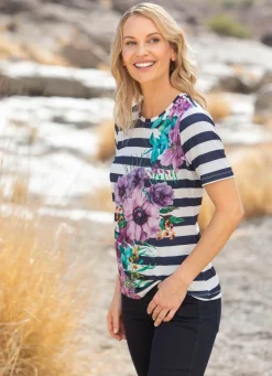 Sale BADER Shirt mit Blumenmotiv MARINE-WEISS-FLIEDER