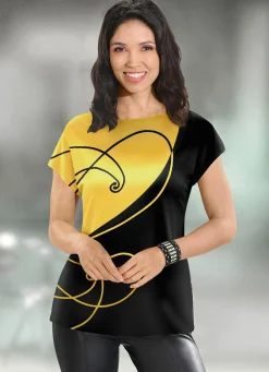 Clearance KLAUS MODELLE MADE IN GERMANY Shirt mit edlem Druck SCHWARZ-GELB