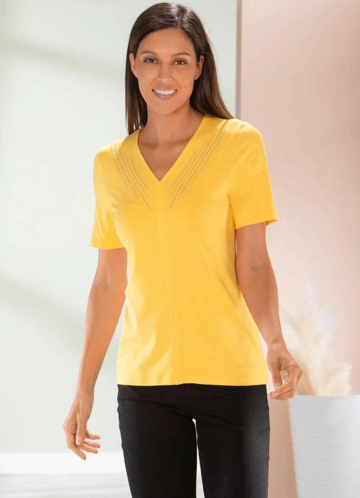 Best BADER Shirt mit edler Strasszier in 2 Farben GELB