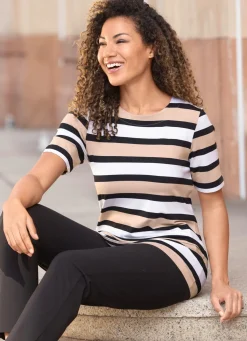 Sale OBB Shirt mit Effektgarn ECRU-SCHWARZ-BEIGE