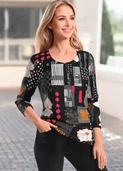 Clearance KLAUS MODELLE MADE IN GERMANY Shirt mit farbbrillantem Allover-Dessin SCHWARZ-ECRU