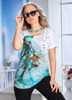 Outlet BADER Shirt mit farbbrillantem Inkjet-Druck WEISS-TÜRKIS-BUNT