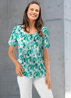 Clearance KLAUS MODELLE MADE IN GERMANY Shirt mit farbbrillantem Allover-Druck ECRU-TÜRKIS