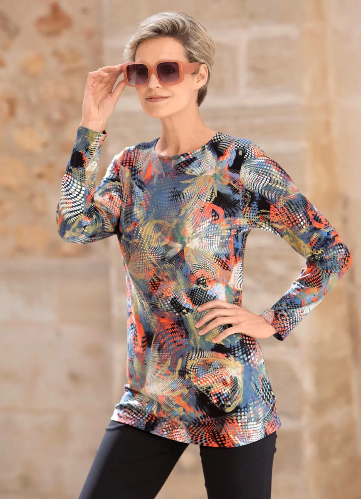 Outlet BADER Shirt mit farbbrillantem Druck ORANGE-BLAU-SCHWARZ