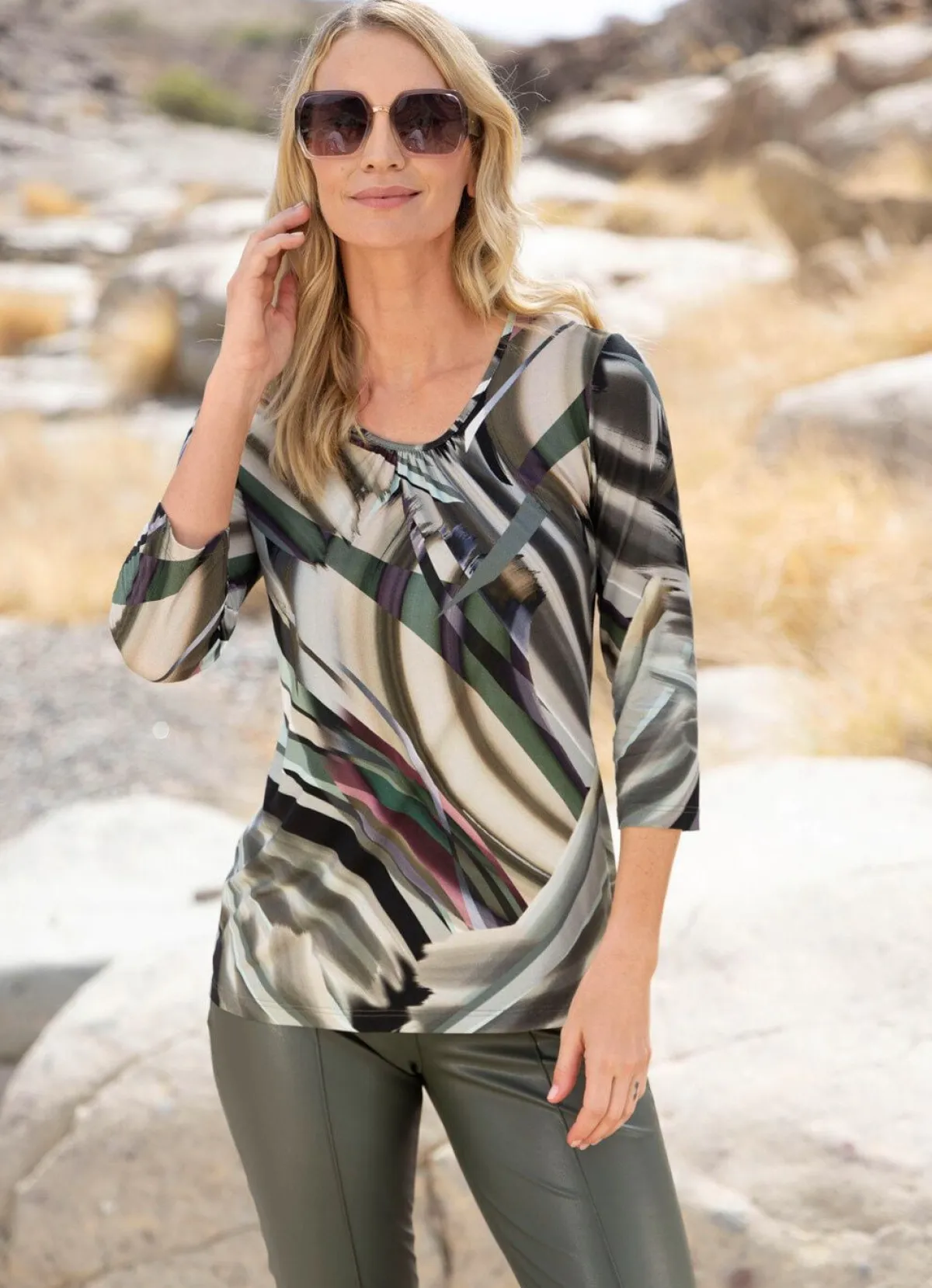 Online KLAUS MODELLE MADE IN GERMANY Shirt mit farbbrillantem Allover-Druck OLIV-GRAU-SAND