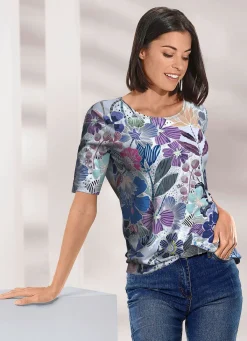 KLAUS MODELLE MADE IN GERMANY Shirt mit farbbrillantem Allover-Dessin LILA-AUBERGINE-BUNT