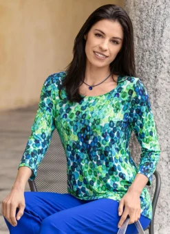Clearance KLAUS MODELLE MADE IN GERMANY Shirt mit farbbrillantem Alloverdruck GRÜN-BLAU-WEISS