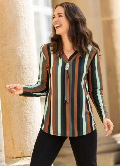 Hot BADER Shirt mit fixierter Schluppe OLIV-TERRAKOTTA-LINDGRÜN