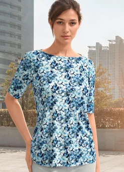 KLAUS MODELLE MADE IN GERMANY Shirt mit flachem Halsausschnitt BLAU-WEISS