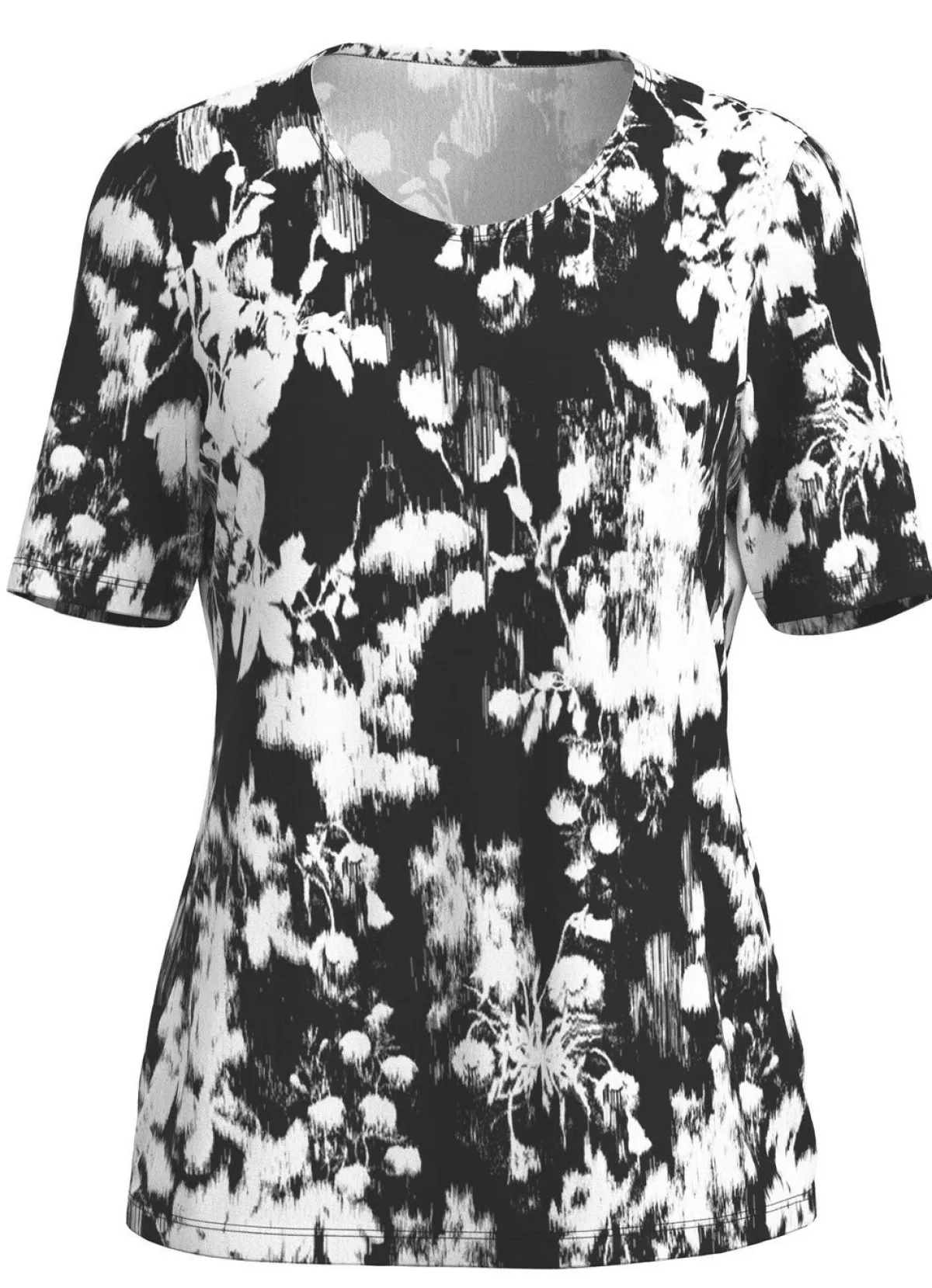 Outlet KLAUS MODELLE MADE IN GERMANY Shirt mit Floraldessin SCHWARZ-WEISS