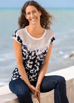 Sale BADER Shirt mit floraler Stickerei MARINE-ECRU