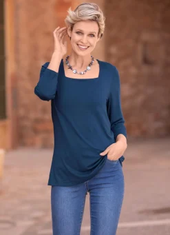 BADER Shirt mit flottem Karreè-Ausschnitt in 3 Farben MARINE