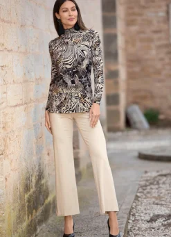 New BADER Shirt mit gesmoktem Stehkragen SCHWARZ-ECRU-CAMEL
