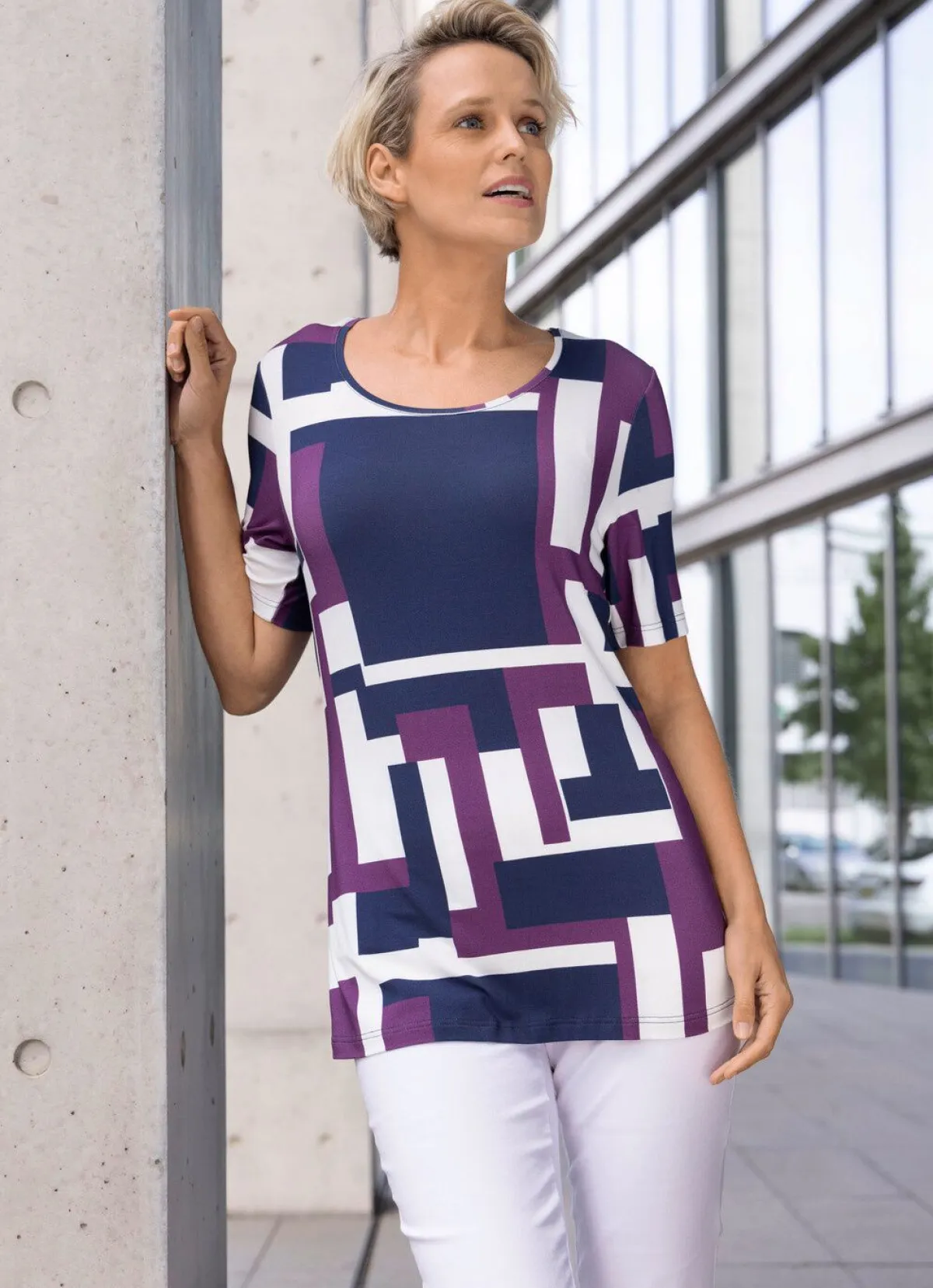 Sale BADER Shirt mit grafischem Allover-Dessin in 2 Farben BEERE-MARINE-ECRU